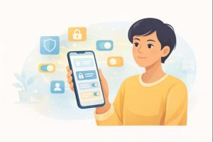 Illustration representing user control over privacy settings on a smartphone.