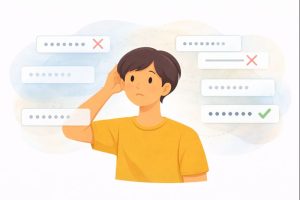 Illustration representing the frustration of managing many passwords.