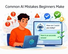 Illustration showing common mistakes beginners make when using AI tools