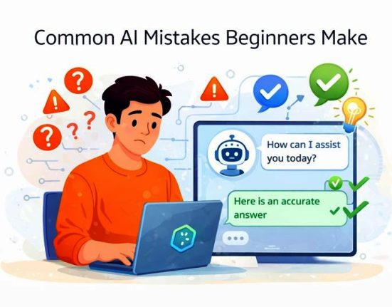 Illustration showing common mistakes beginners make when using AI tools