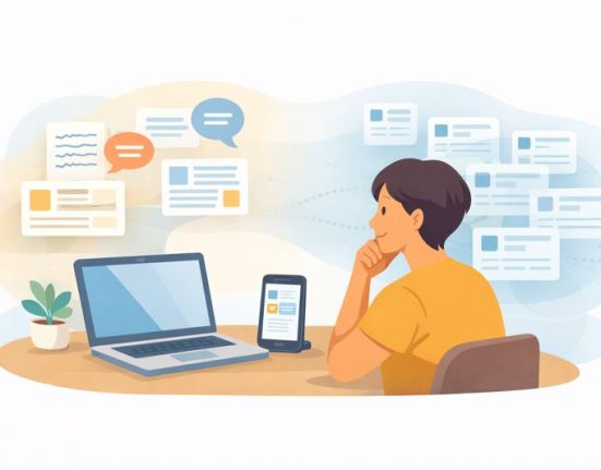 Illustration showing AI-generated and human-created content coexisting online