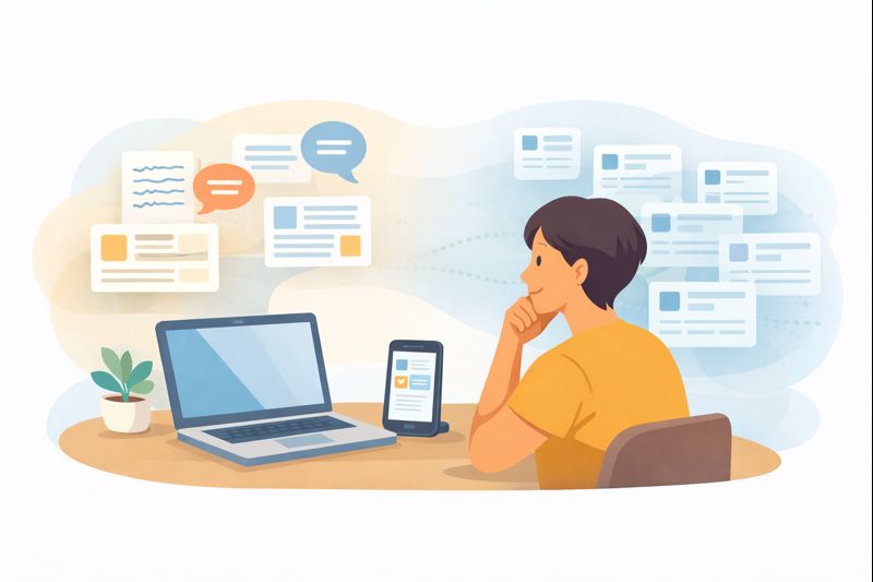 Illustration showing AI-generated and human-created content coexisting online