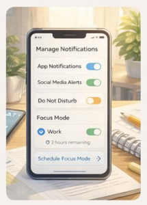 Illustration of a smartphone settings screen showing notification controls