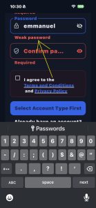 Example of less secured account with weak password