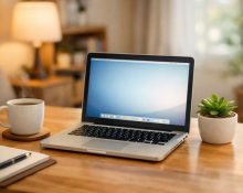A clean laptop on a cozy desk, symbolizing a faster, more organized computer after following simple optimization tips.