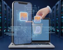 An illustration showing a file icon becoming semi-transparent and fading into a device, representing how deleted files are hidden but not immediately destroyed.