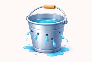 Illustration of a bucket with leaks, representing how small subscription fees can drain your finances over time.